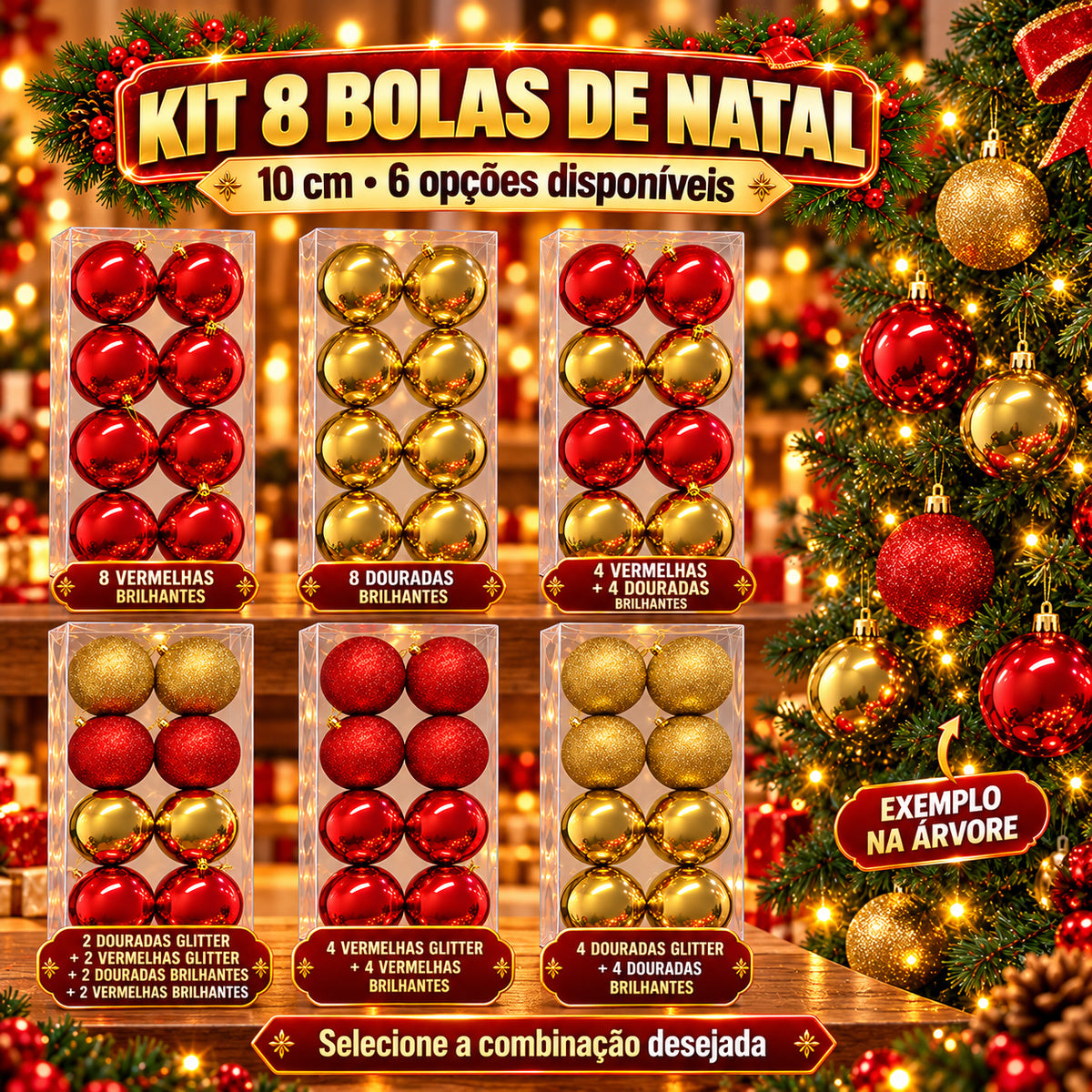 Kit 8 Bolas De Natal 10cm Grande Luxo Enfeite Decoração Árvore de Natal LuvinCo