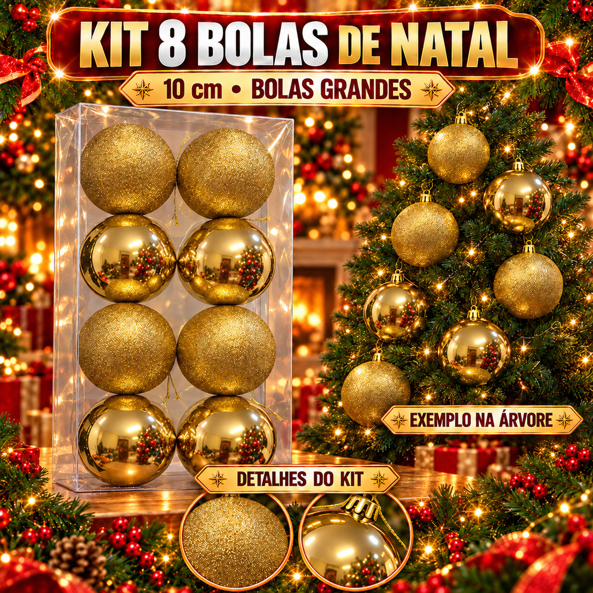 Kit 8 Bolas De Natal 10cm Grande Luxo Enfeite Decoração Árvore de Natal LuvinCo