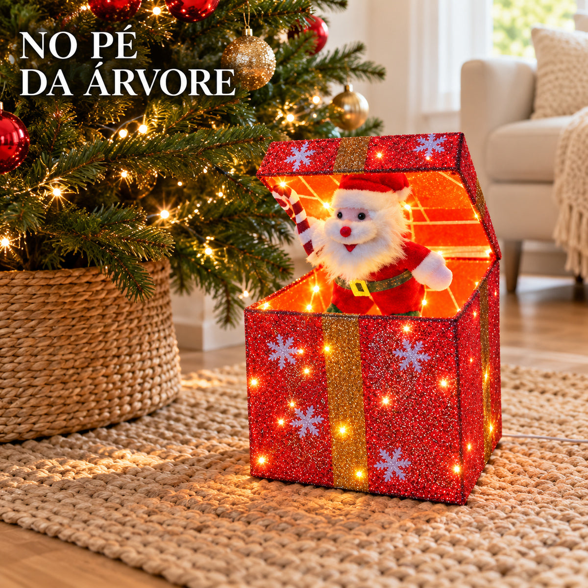 Boneco Papai Noel Caixa Pisca Natal Decoração Led LuvinCo