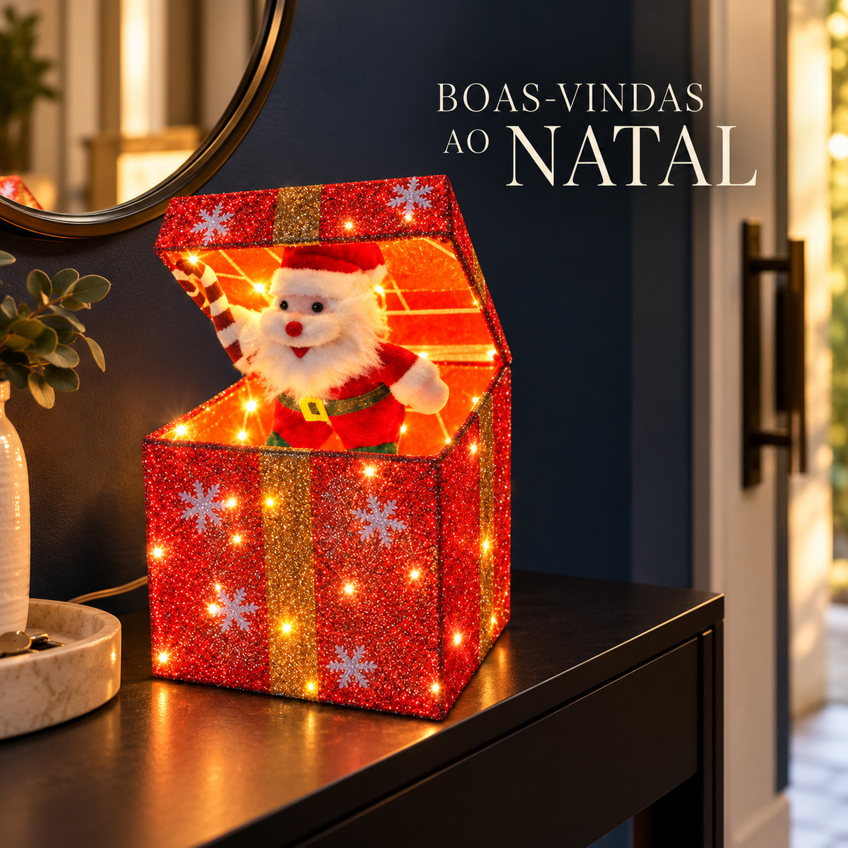 Boneco Papai Noel Caixa Pisca Natal Decoração Led LuvinCo