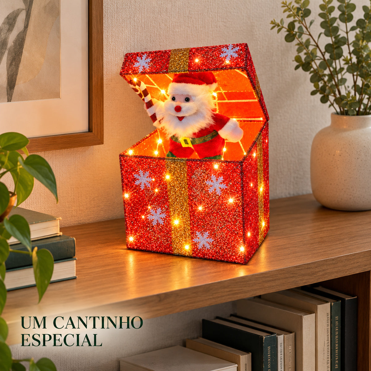Boneco Papai Noel Caixa Pisca Natal Decoração Led LuvinCo