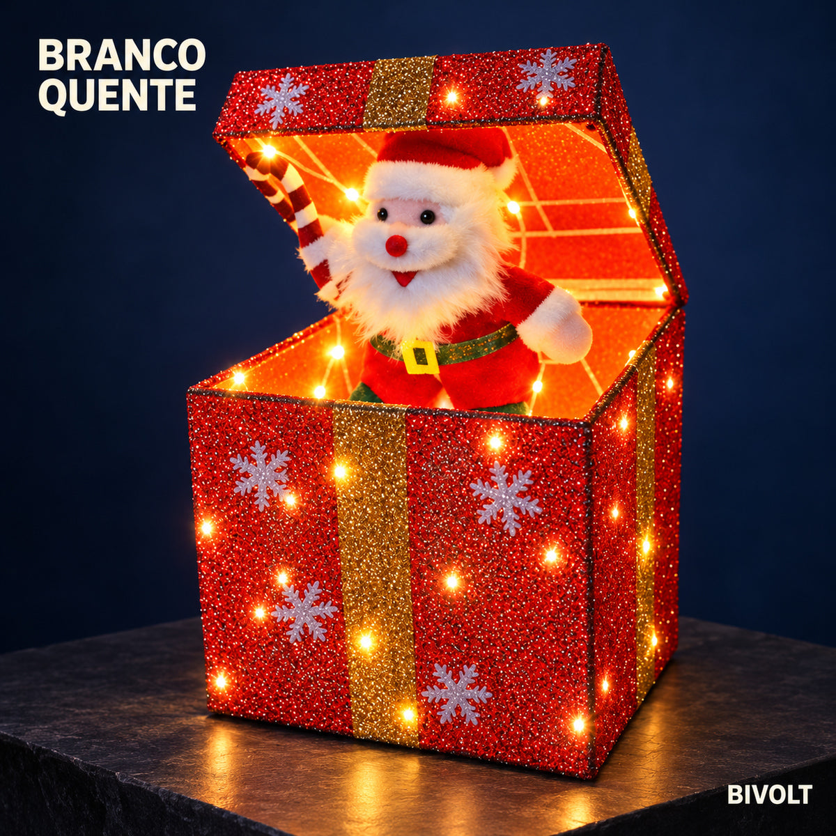 Boneco Papai Noel Caixa Pisca Natal Decoração Led LuvinCo