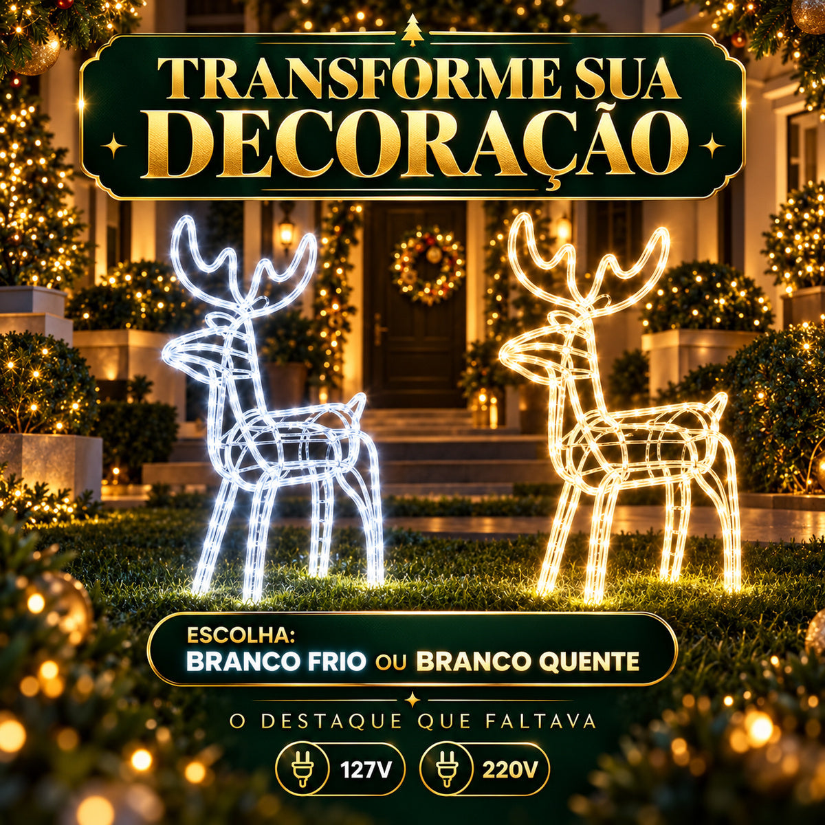 Rena de Natal Papai Noel Pisca Enfeite Decoração Natalina Luxo Luzes Para Jardim Quintal Telhado Luvi