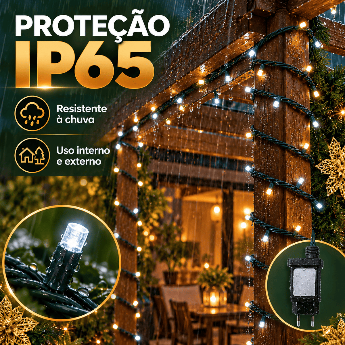 Strobo Pisca Pisca Cordão Natal 500 Leds 50m Prova D'Água Bivolt 100 Flash Decoração Enfeite Natal LuvinCo