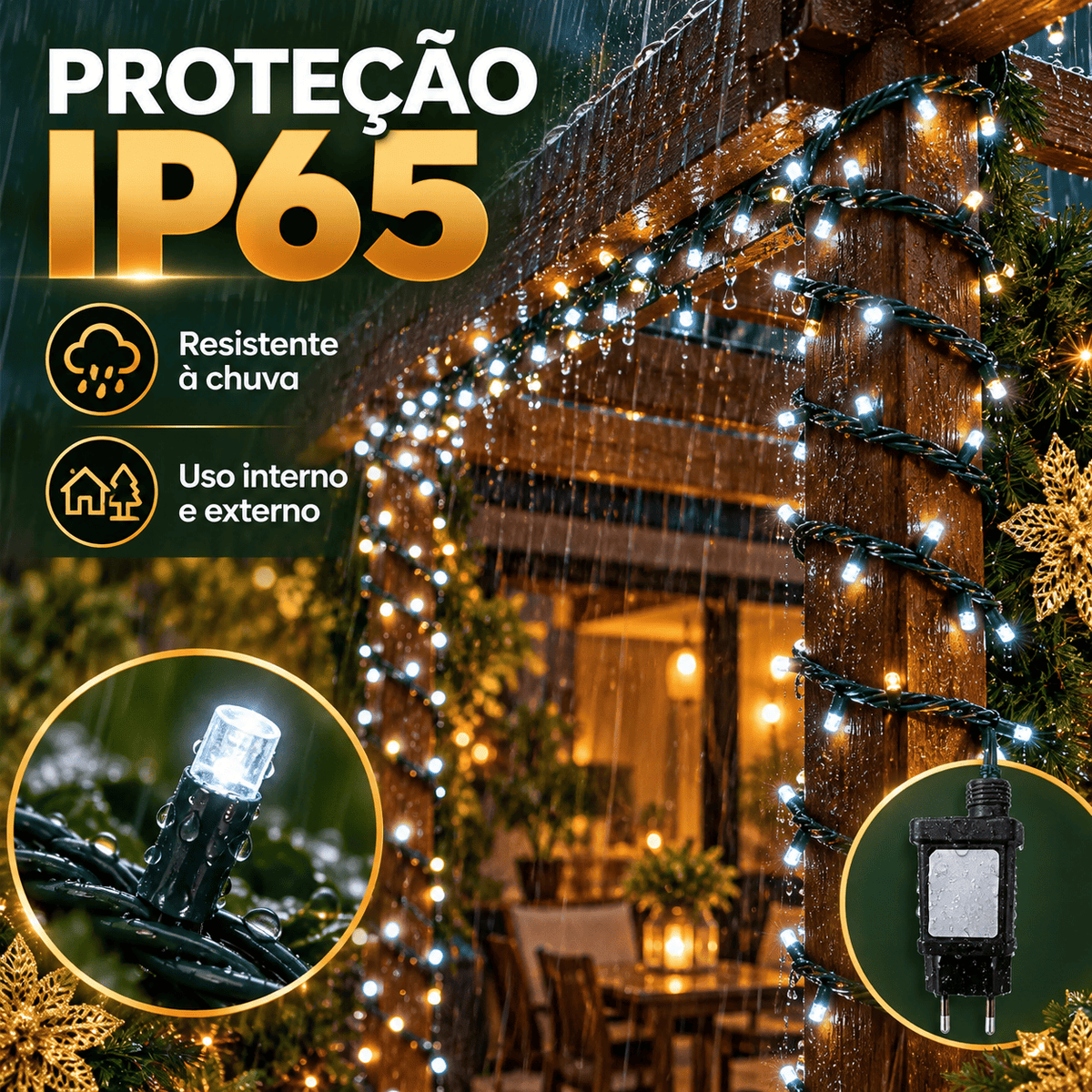 Strobo Pisca Pisca Cordão Natal 1600 Leds 50m Prova D'Água Bivolt 320 Flash Decoração Enfeite Natal LuvinCo