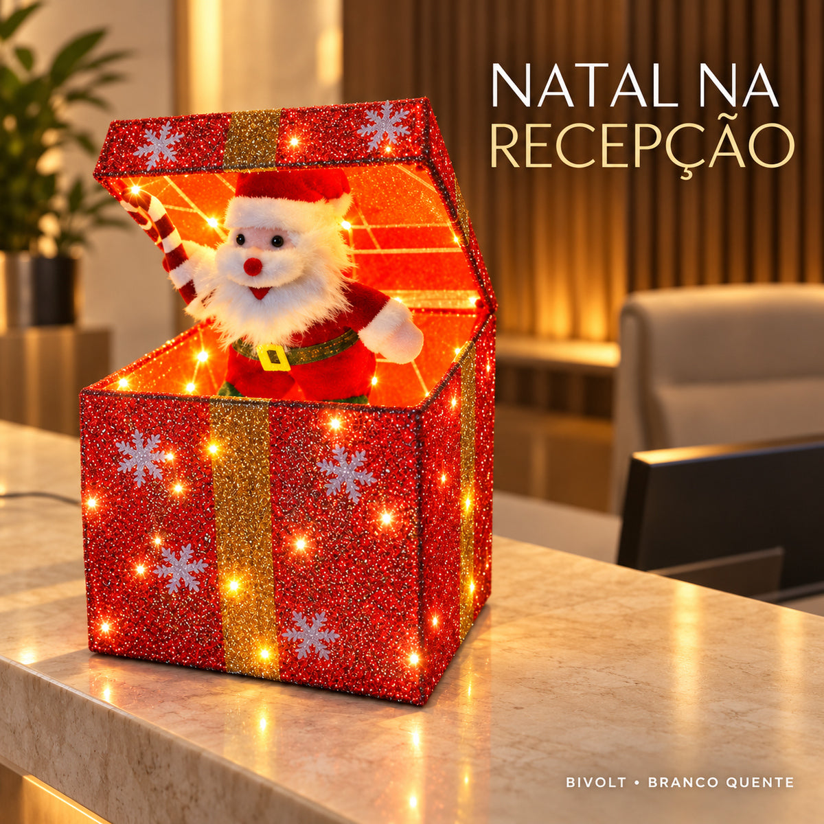 Boneco Papai Noel Caixa Pisca Natal Decoração Led LuvinCo