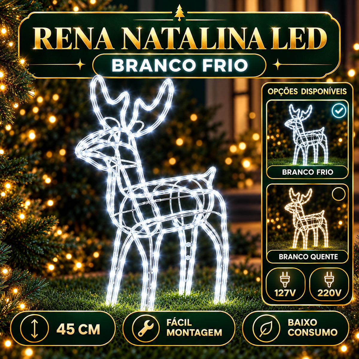 Rena de Natal Papai Noel Pisca Enfeite Decoração Natalina Luxo Luzes Para Jardim Quintal Telhado Luvi