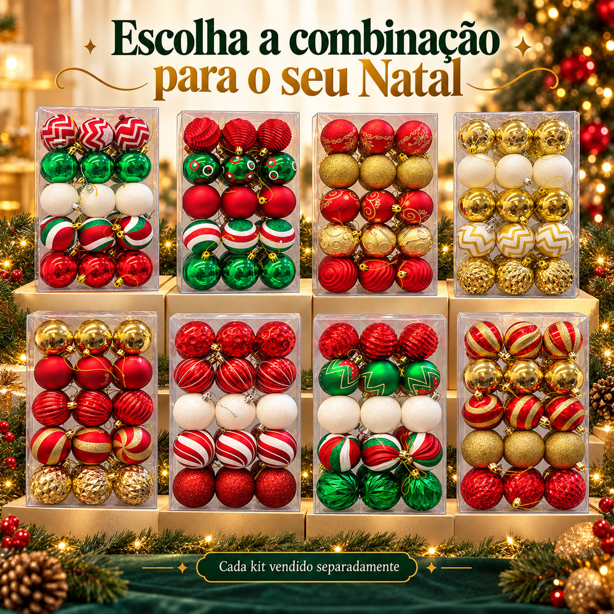 Kit 30 Bolas De Natal 6cm Luxo Decorada Enfeite Decoração Árvore Natal Várias Cores 8 Modelo LuvinCo