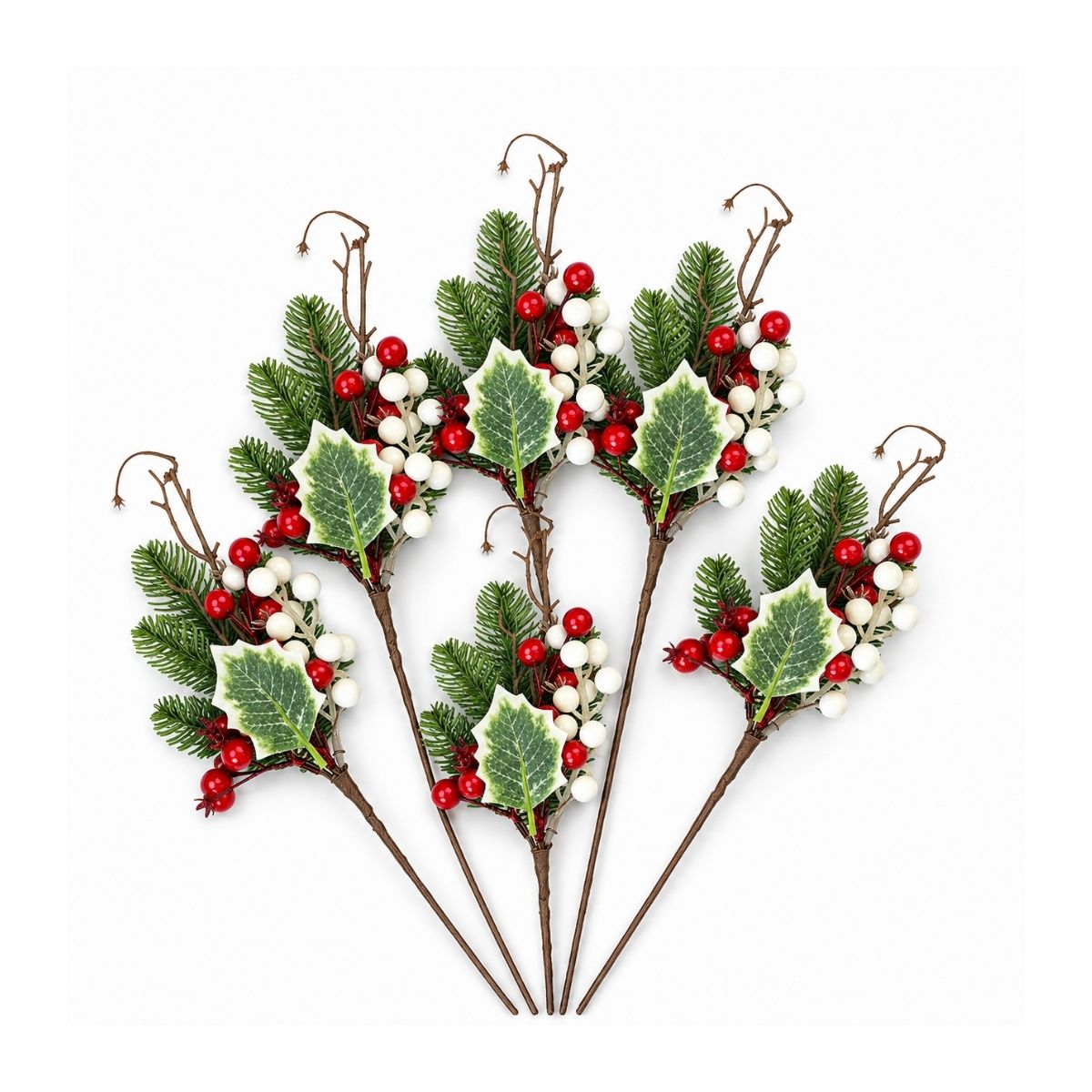 Kit Com 6 Azevinhos Galhos Decorados Natal LuvinCo