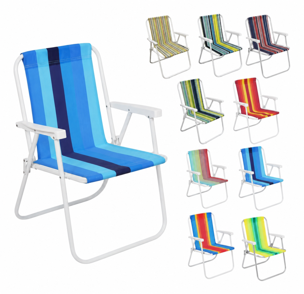 Cadeira De Praia Dobrável Aço Cores Sortidas Aço Resistente Estrutura Reforçada Leve Praia Piscina Camping Lazer LuvinCo
