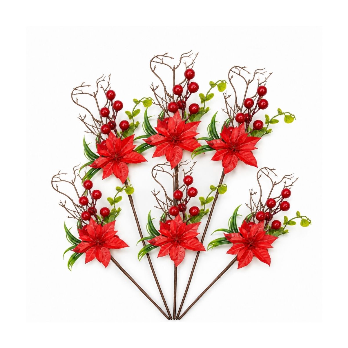 Kit Com 6 Azevinhos Galhos Decorados Natal LuvinCo