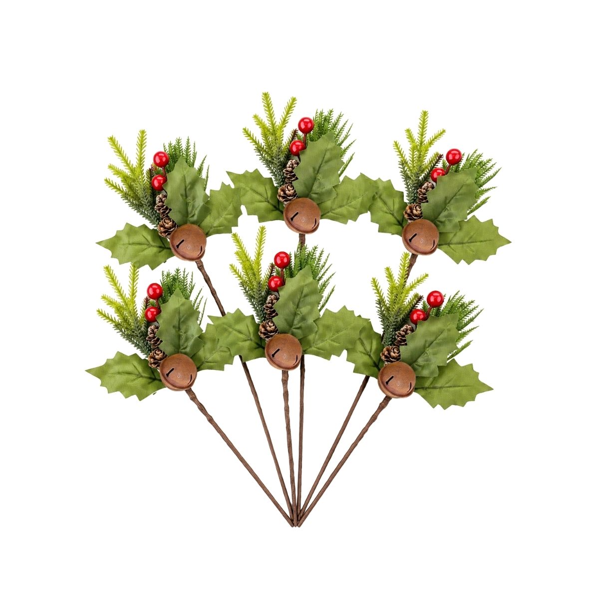 Kit Com 6 Azevinhos Galhos Decorados Natal LuvinCo