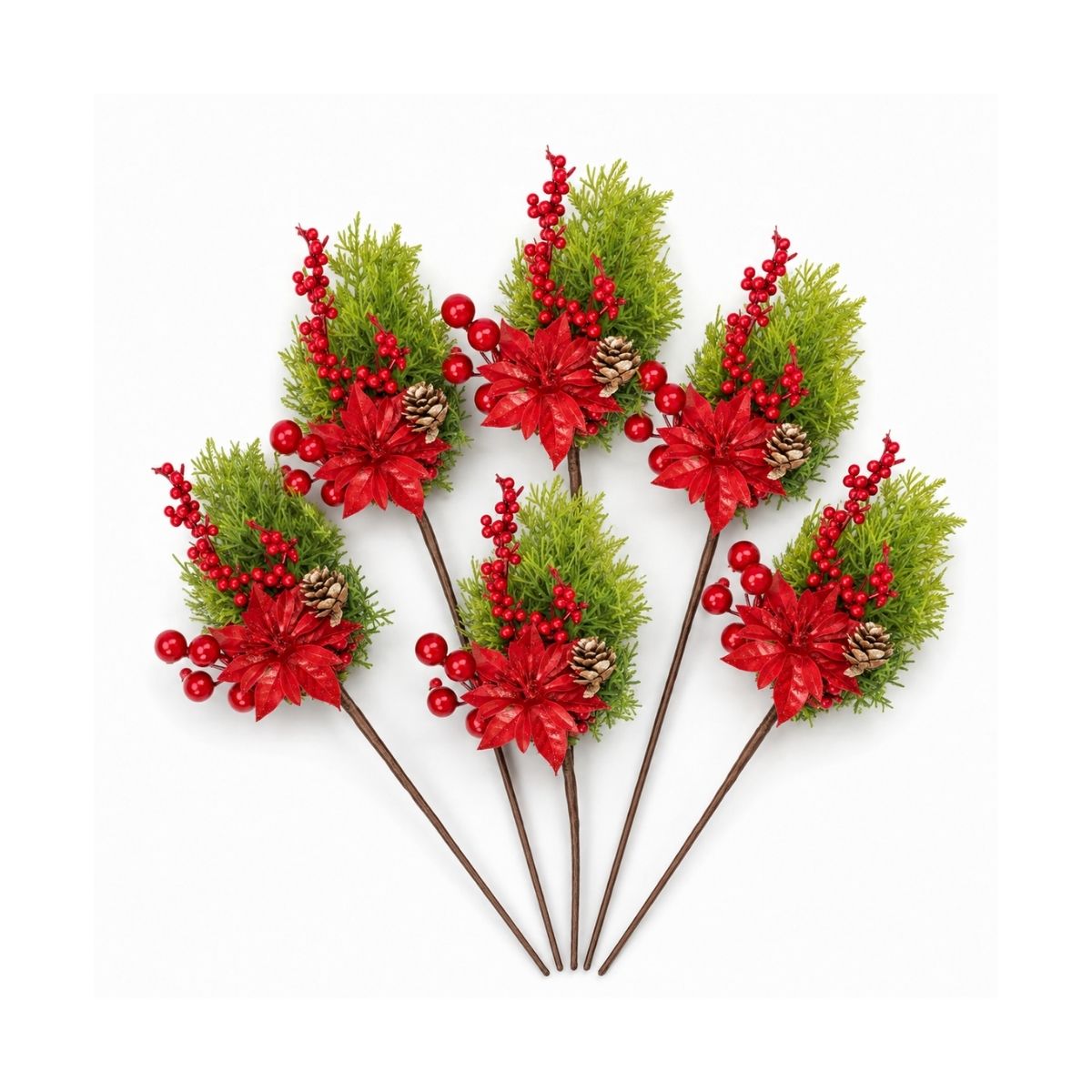 Kit Com 6 Azevinhos Galhos Decorados Natal LuvinCo