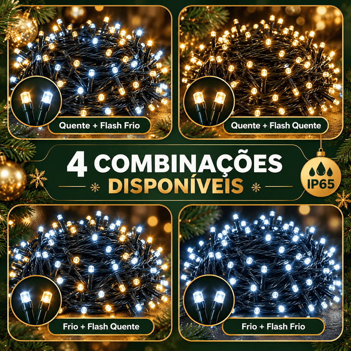 Strobo Pisca Pisca Cordão Natal 1600 Leds 50m Prova D'Água Bivolt 320 Flash Decoração Enfeite Natal LuvinCo