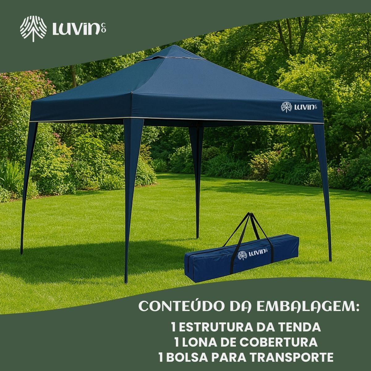 Gazebo Tenda Sanfonada Articulada Luvinco 3x3m Azul Impermeável Resistente Proteção Ar Livre Camping
