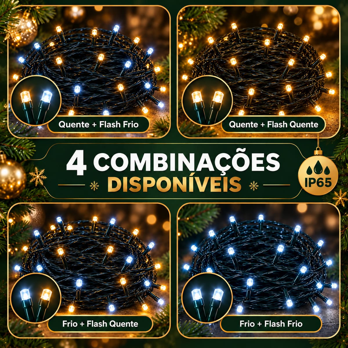 Strobo Pisca Pisca Cordão Natal 300 Leds 30m Prova D'Água Bivolt 30 Flash Decoração Enfeite Natal LuvinCo