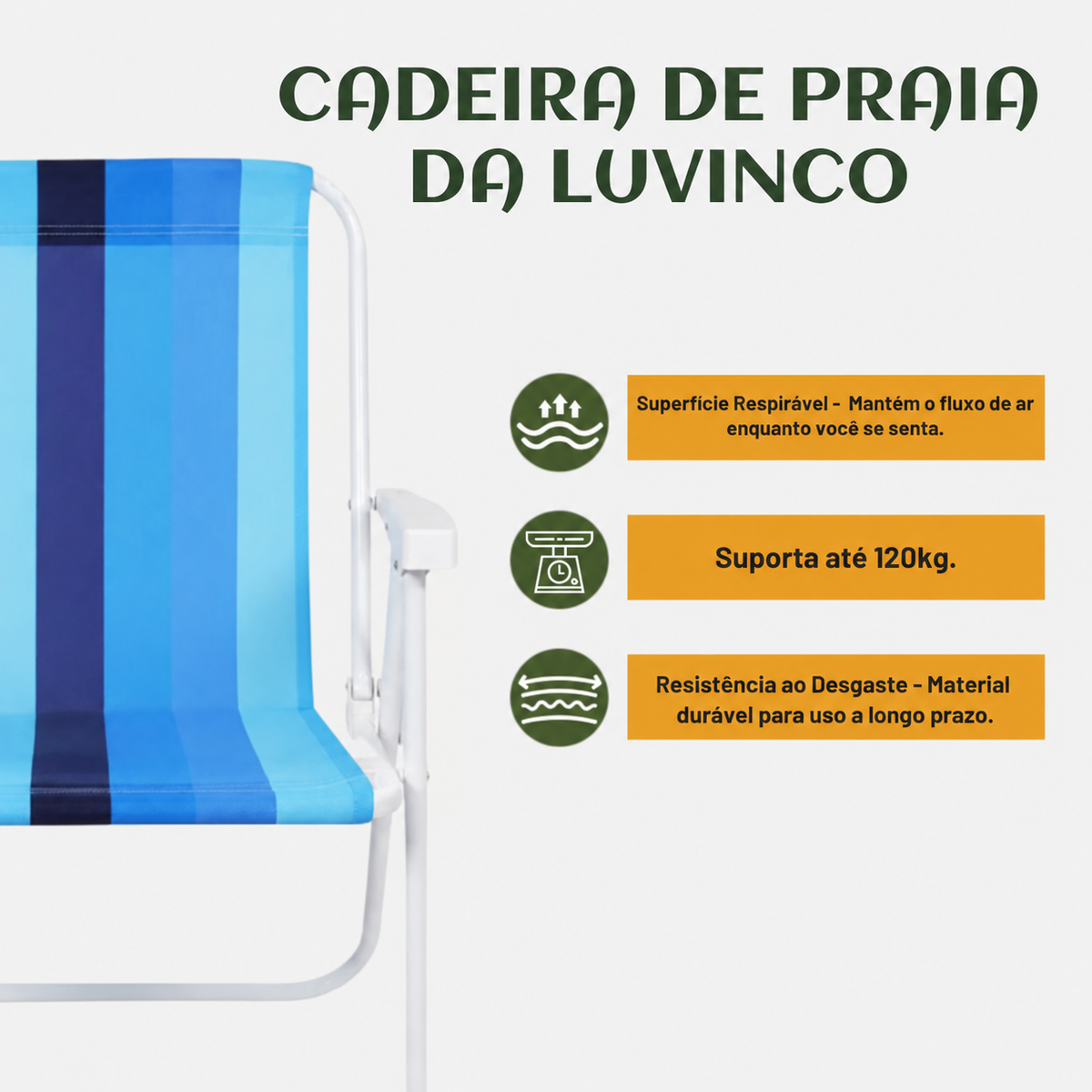 Cadeira De Praia Dobrável Aço Cores Sortidas Aço Resistente Estrutura Reforçada Leve Praia Piscina Camping Lazer LuvinCo