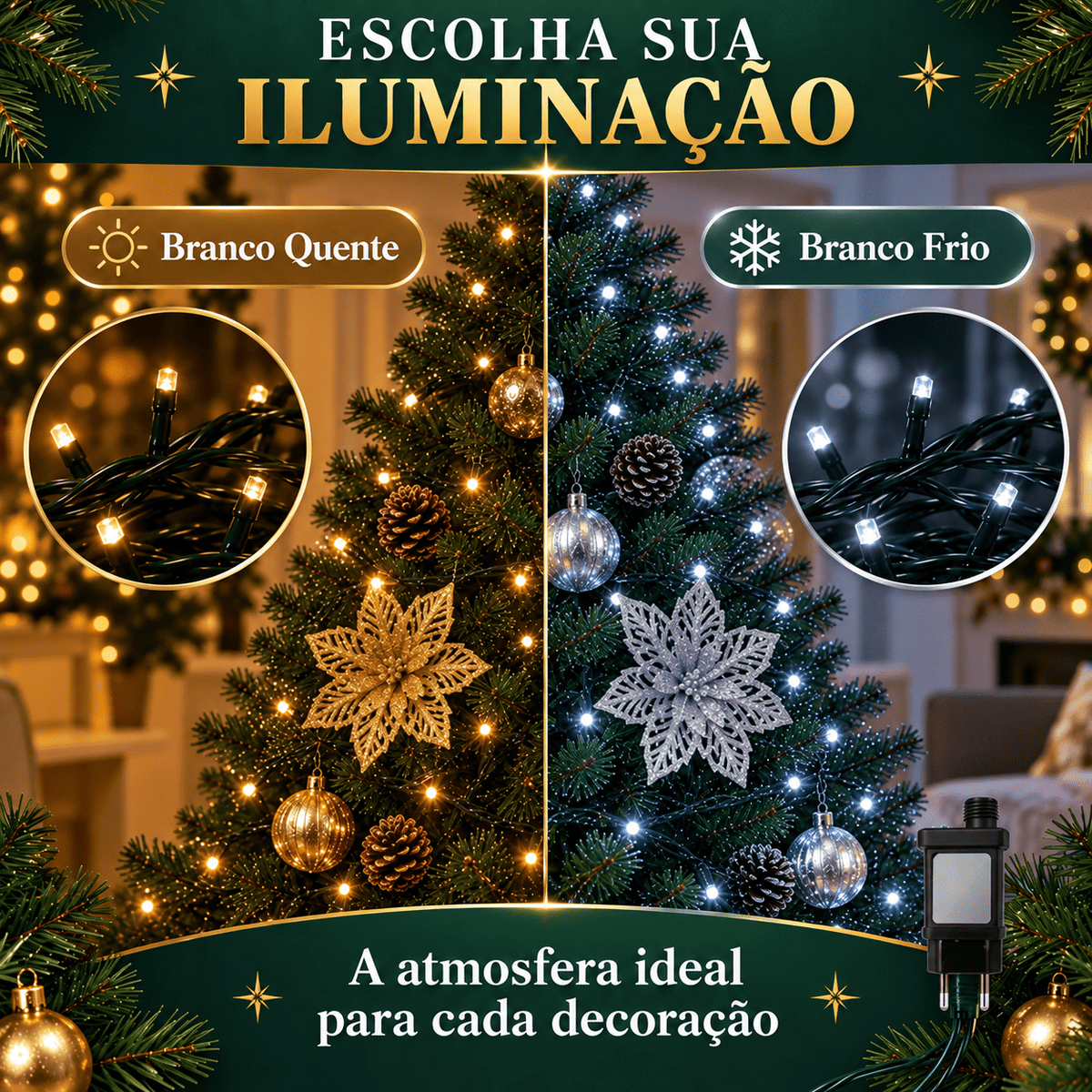 Strobo Pisca Pisca Cordão Natal 500 Leds 50m Prova D'Água Bivolt 100 Flash Decoração Enfeite Natal LuvinCo