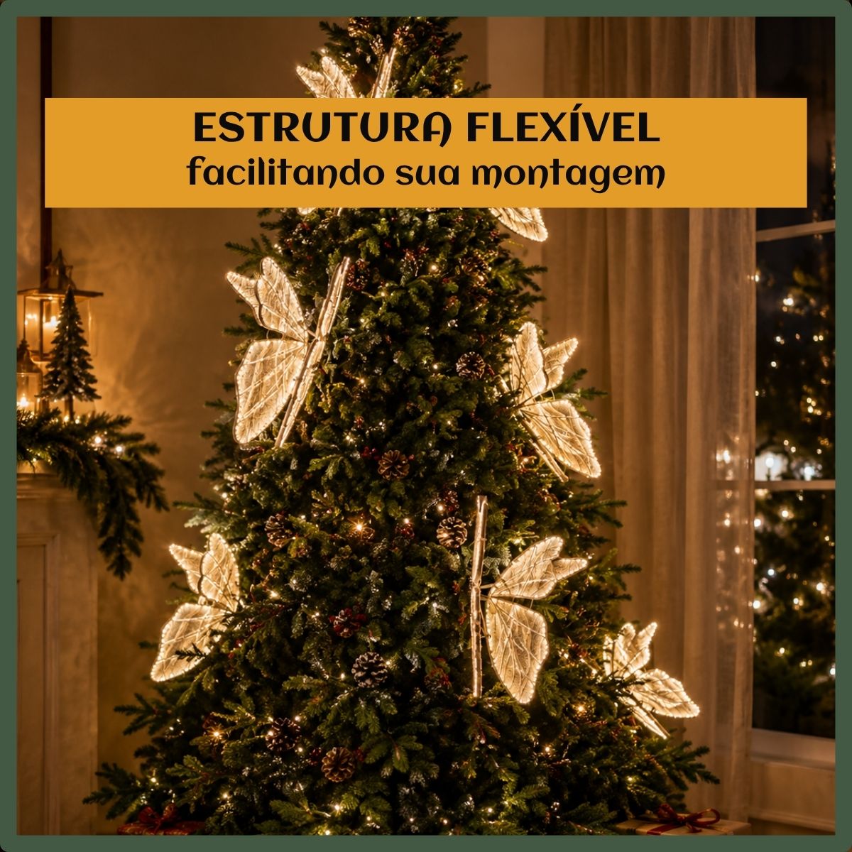 Borboleta Led Dourado Festa Decoração Natal 80cm Suporte