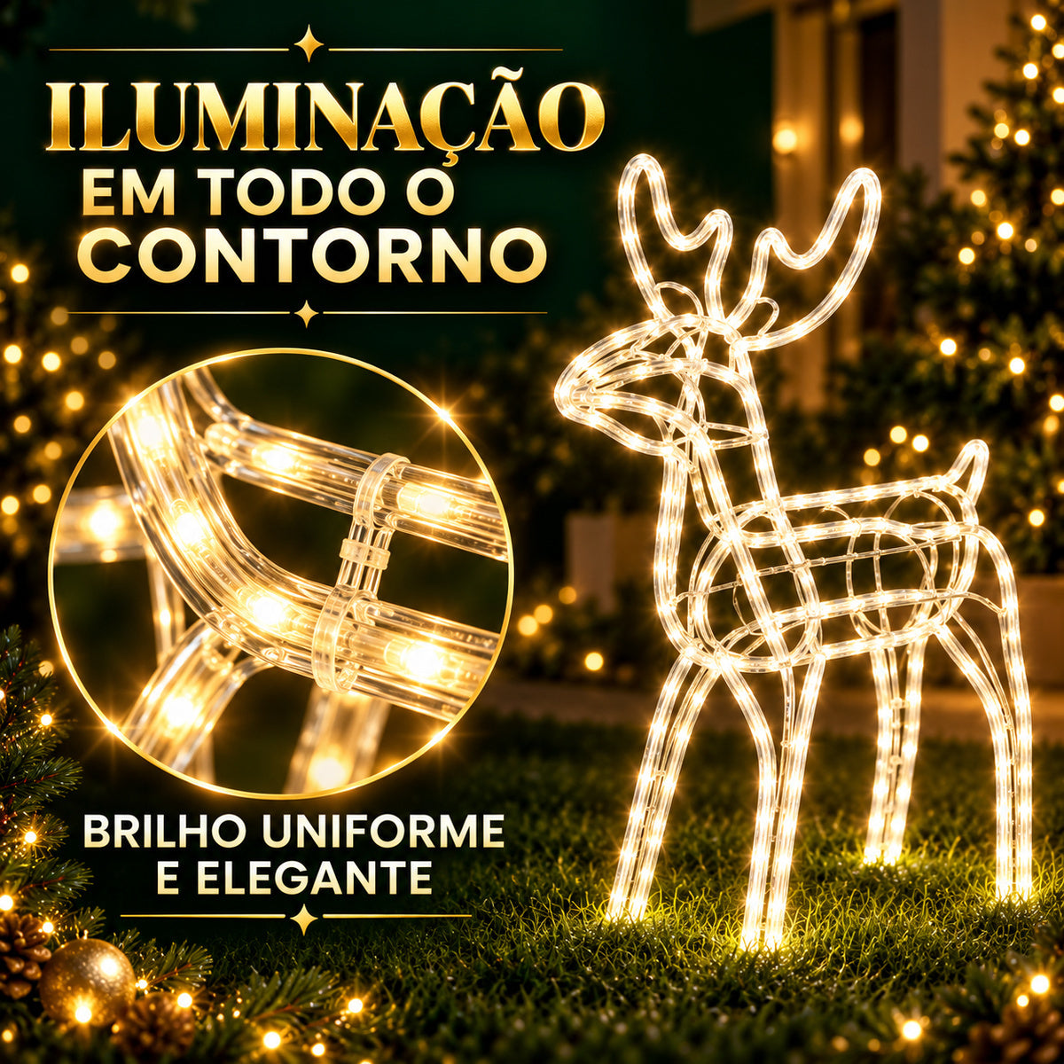 Rena de Natal Papai Noel Pisca Enfeite Decoração Natalina Luxo Luzes Para Jardim Quintal Telhado Luvi