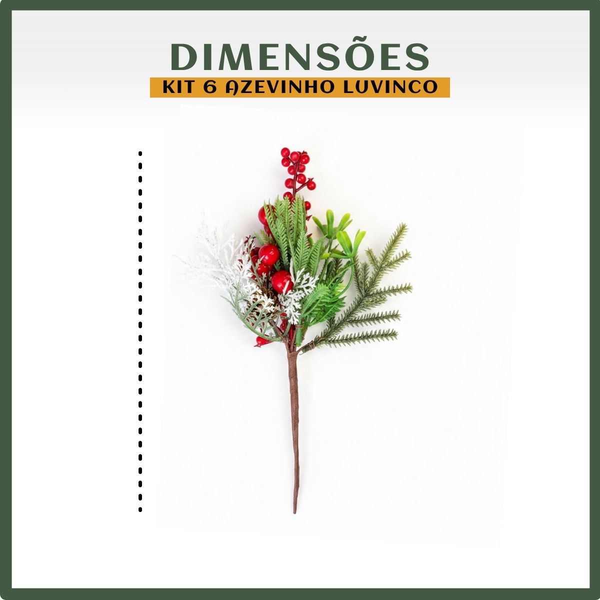 Kit Com 6 Azevinhos Galhos Decorados Natal LuvinCo