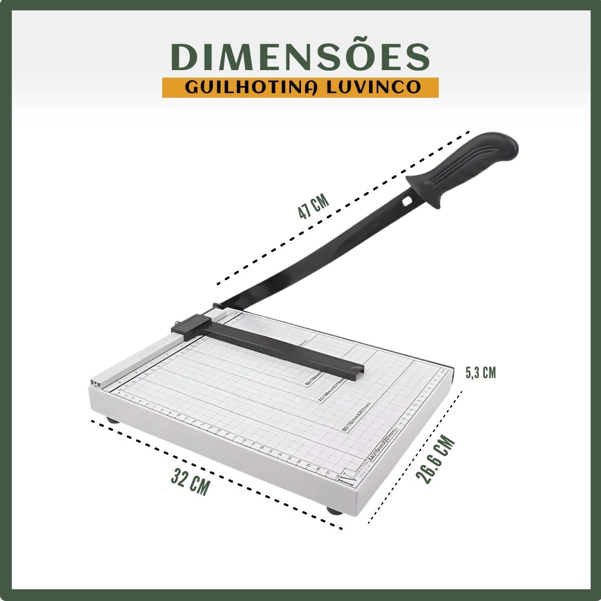 Guilhotina Papel A4 30cm 12 Folhas Com Trava Corte A5, B5, B6 E B7 Estrutura Firme Durável Corte Reto Luvinco