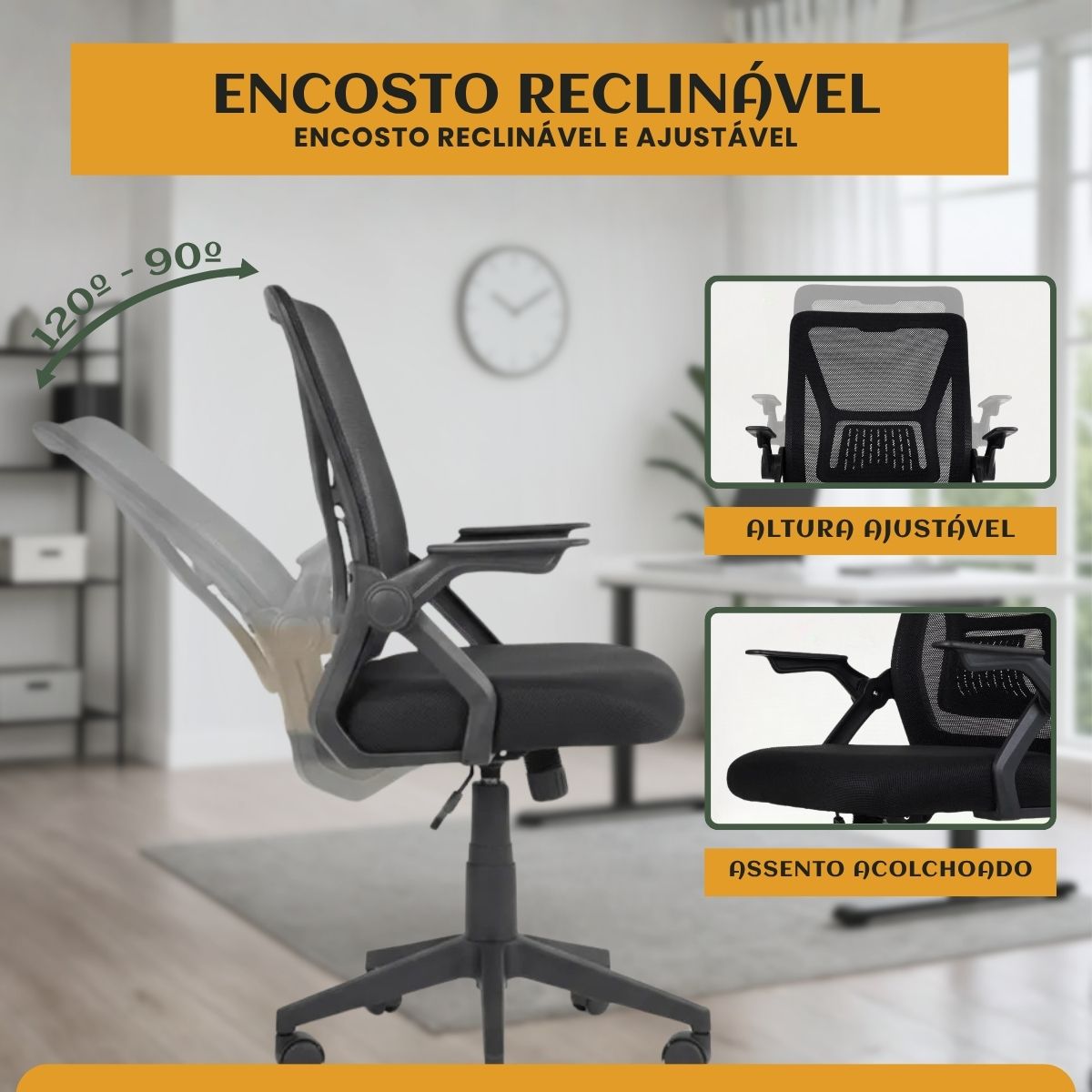Cadeira de Escritório Presidente Ergonômica Valência Diretor Executiva com Apoio de Braço, Suporte Lombar e Malha Respirável