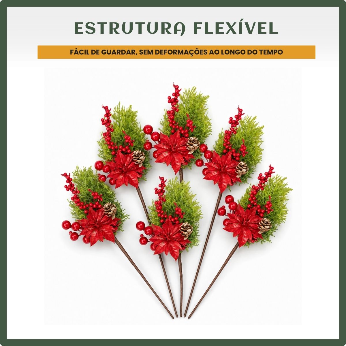 Kit Com 6 Azevinhos Galhos Decorados Natal LuvinCo