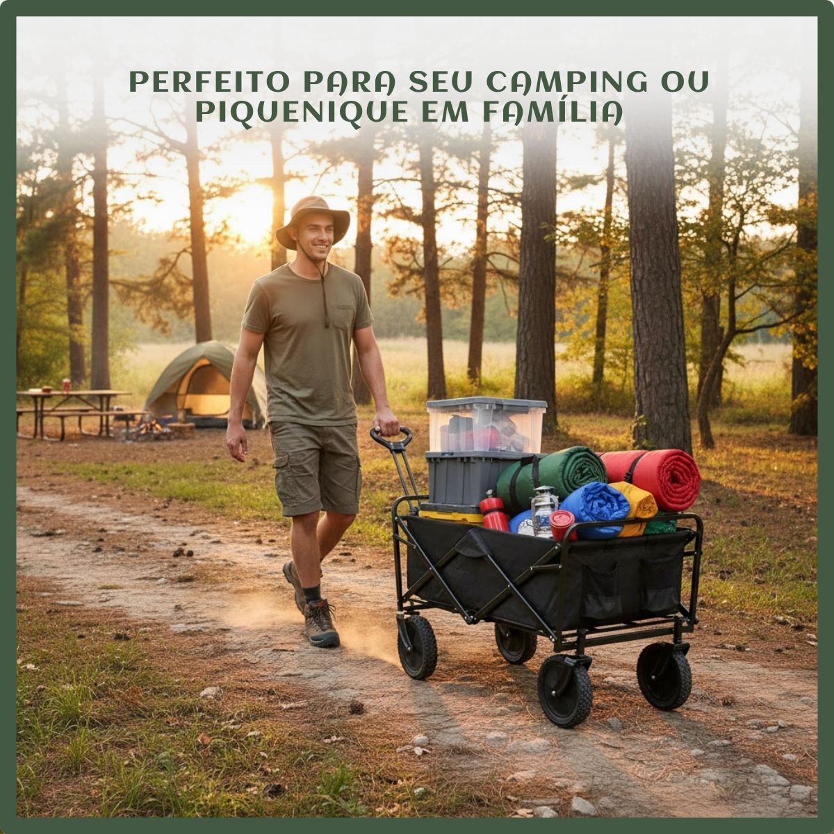 Carrinho Dobrável Multifunções Acampamento Praia Camping Impermeável 200kg Reforçado Portátil Preto