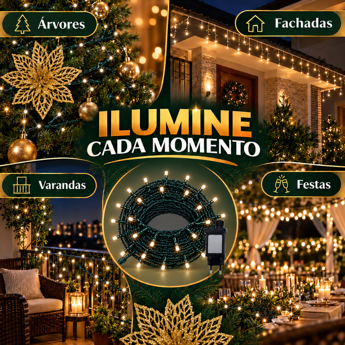 Strobo Pisca Pisca Cordão Natal 300 Leds 30m Prova D'Água Bivolt 30 Flash Decoração Enfeite Natal LuvinCo