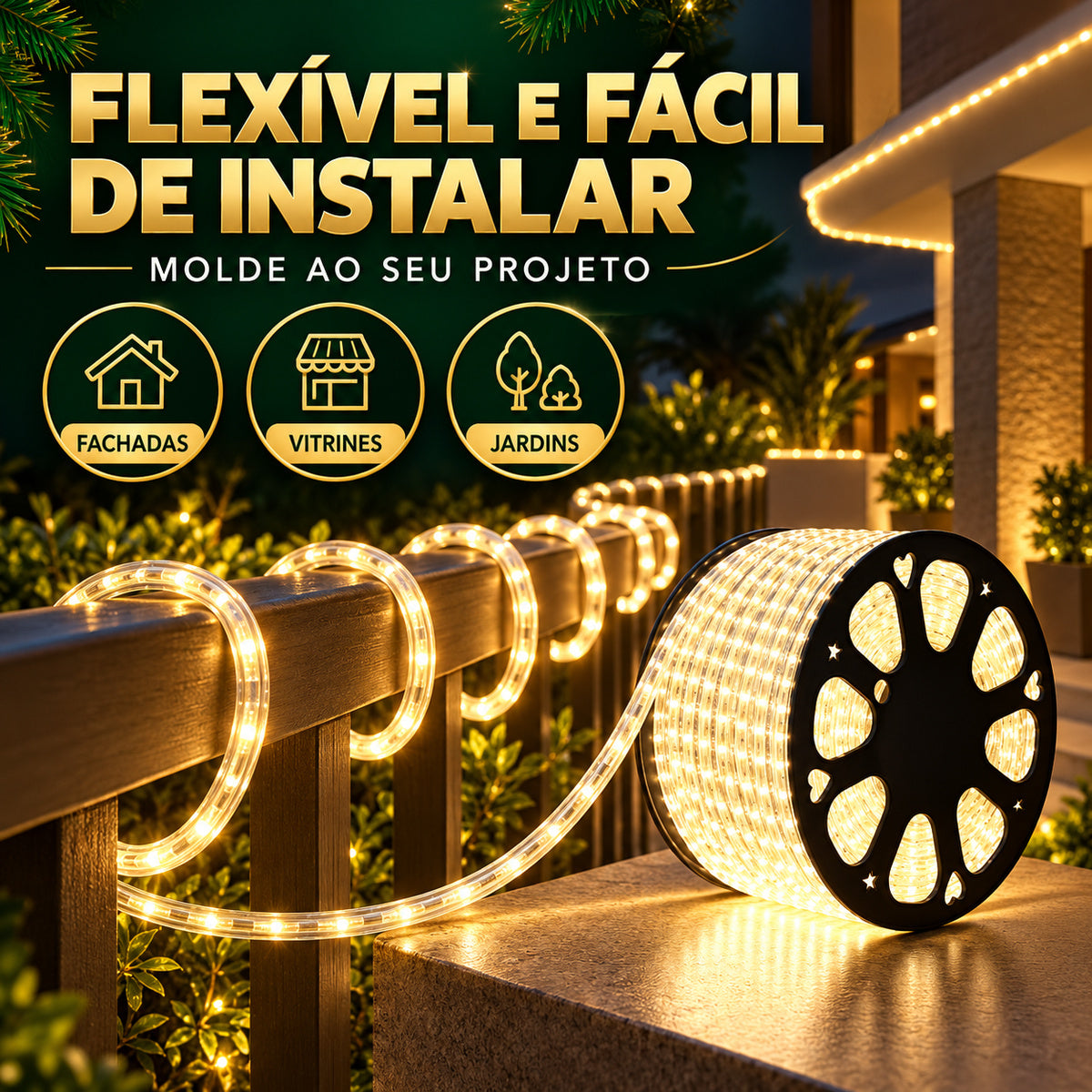 Mangueira Led 100m Luz Redonda Carretel Pisca Pisca Decoração Enfeite Natal Externo IP67 Prova D'Água
