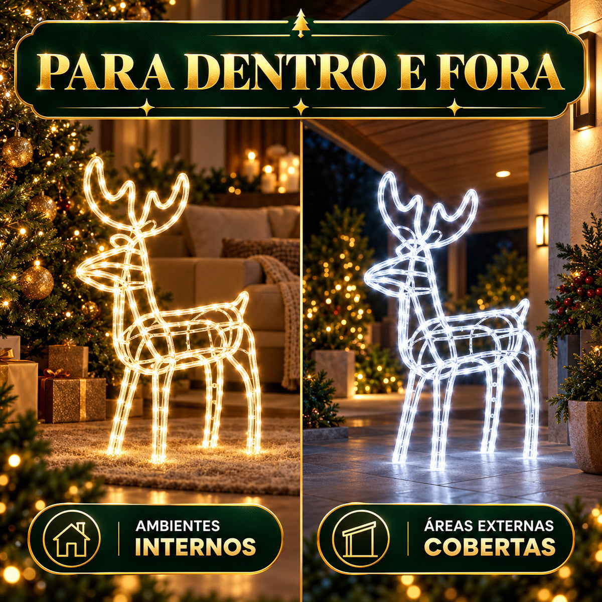 Rena de Natal Papai Noel Pisca Enfeite Decoração Natalina Luxo Luzes Para Jardim Quintal Telhado Luvi