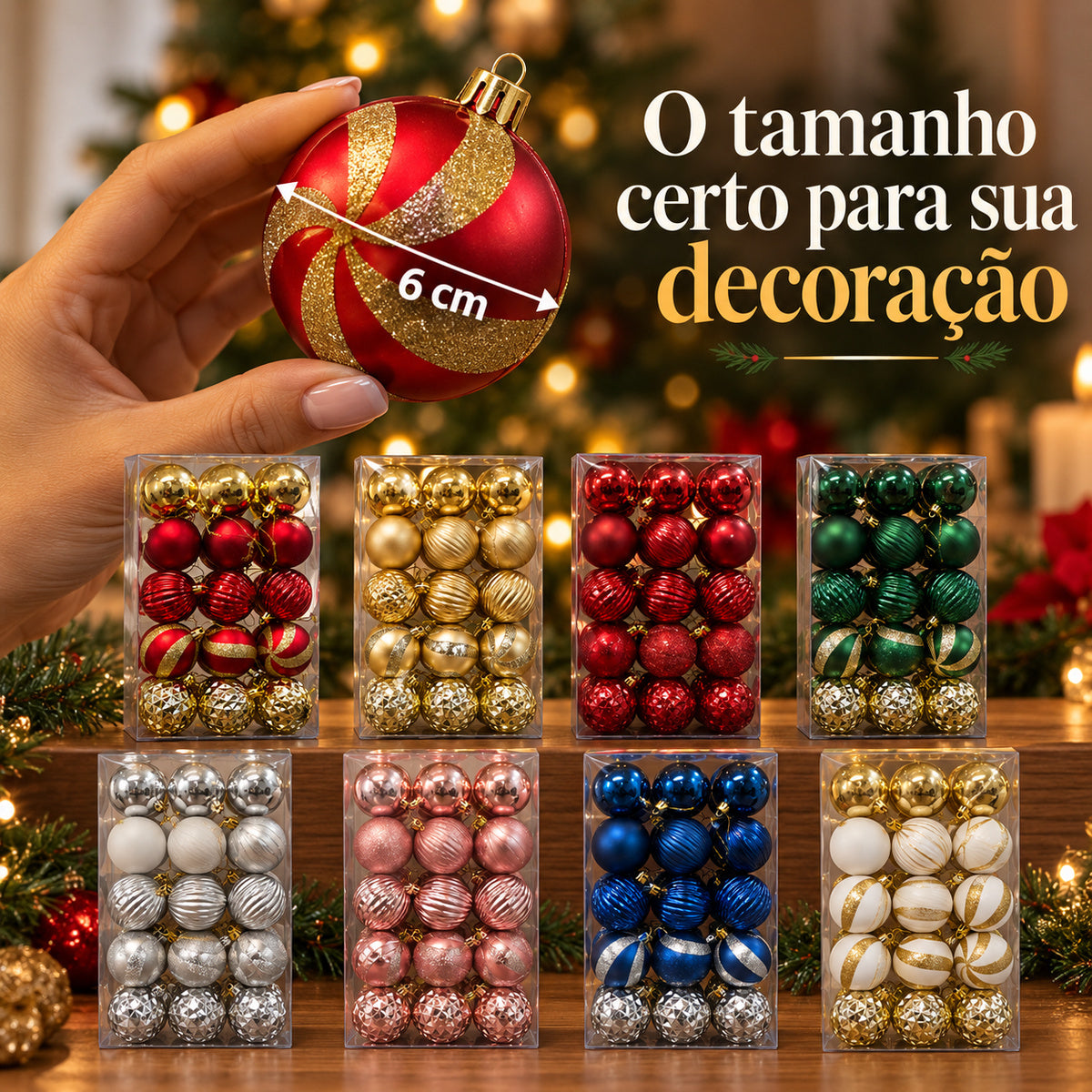 Kit 30 Bolas De Natal 6cm Luxo Decorada Enfeite Decoração Árvore Natal Várias Cores 8 Modelo LuvinCo