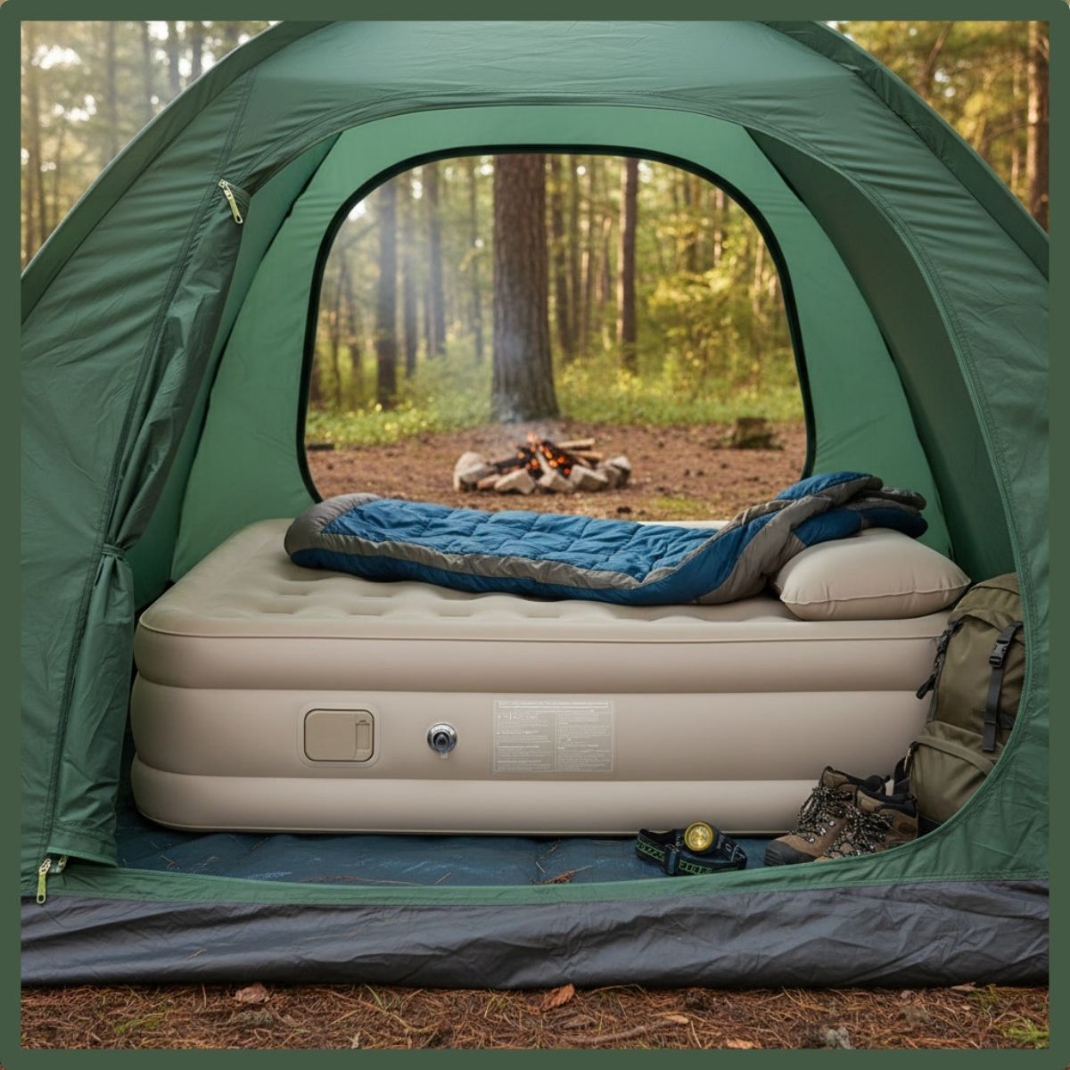 Colchão Inflável Queen Bateria Lítio Integrada 203x154x44cm Elétrico Prova D'água Acampamento Família Viagens Resistente E Confortável Luvinco Creme