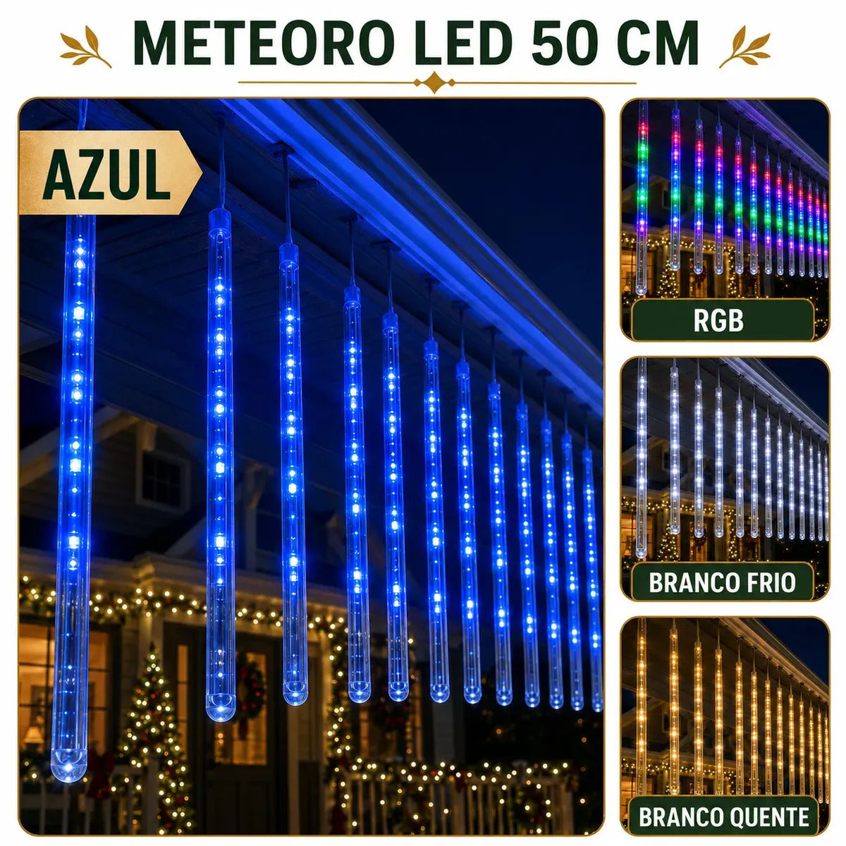 Cascata Meteoro 8 Tubos Bastão Efeito Chuva Decoração Natal LuvinCo