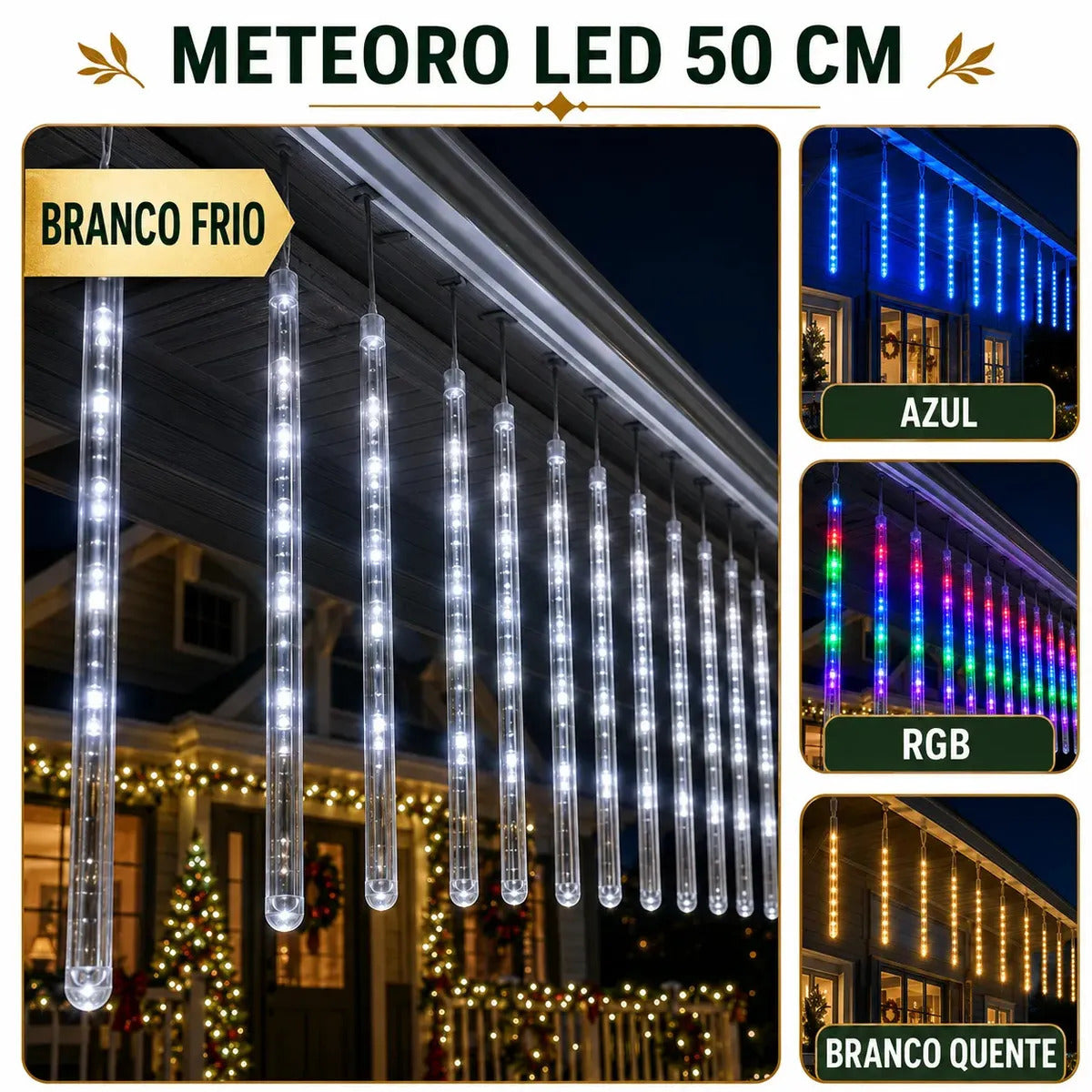 Cascata Meteoro 8 Tubos Bastão Efeito Chuva Decoração Natal LuvinCo
