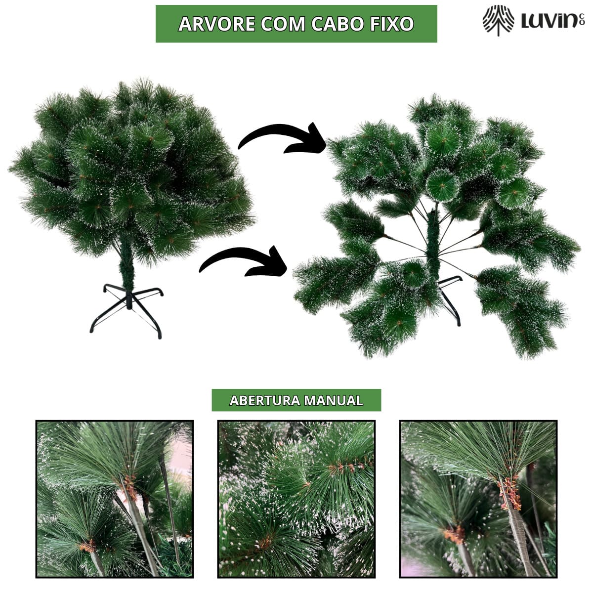 Árvore De Natal Pom Pom Verde Com Pontas Nevada 1,50m 260 Galhos Grande Pinheiro Toque De Neve Cheia Luxo
