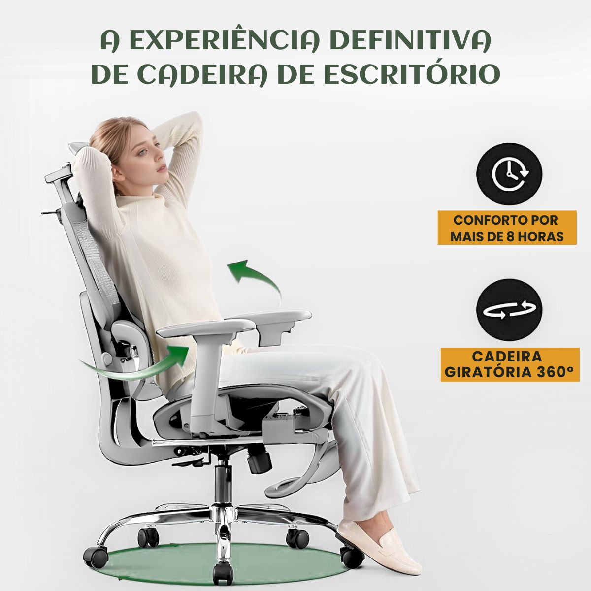 Cadeira De Escritório Ergonômica Mônaco BT07 e WT07 Preto e Branco Luvinco Malha Respirável com Suporte Lombar Adaptável Apoio para Pés Retrátil Encosto Ajustável Seis Posições Suporta 200kg