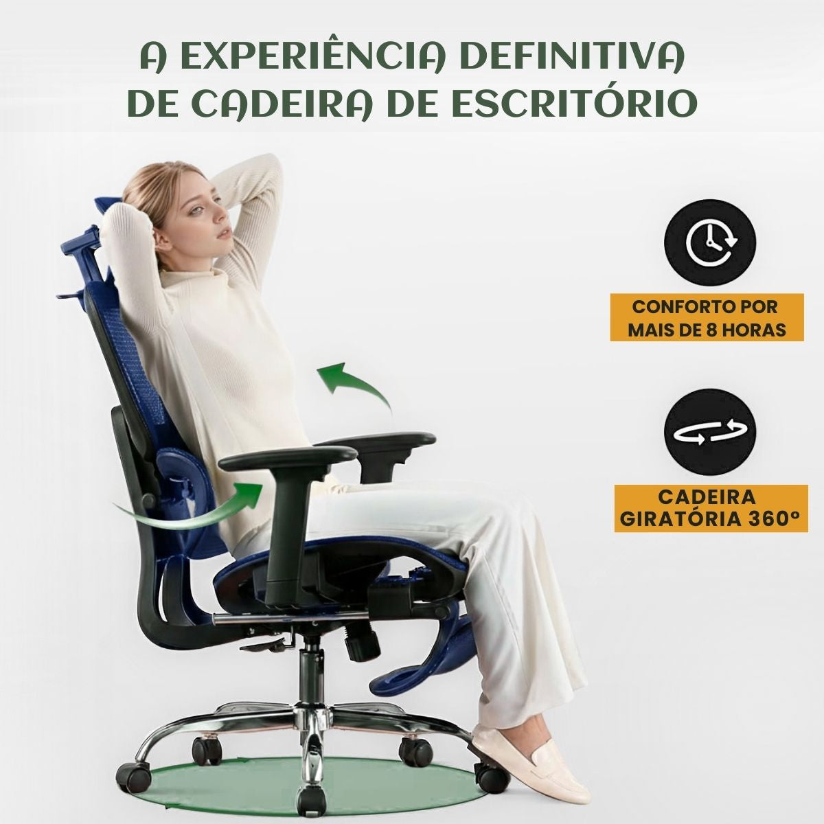 Cadeira De Escritório Ergonômica Mônaco BT07 e WT07 Preto e Branco Luvinco Malha Respirável com Suporte Lombar Adaptável Apoio para Pés Retrátil Encosto Ajustável Seis Posições Suporta 200kg