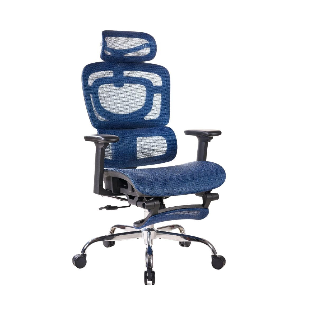 Cadeira De Escritório Ergonômica Mônaco BT07 e WT07 Preto e Branco Luvinco Malha Respirável com Suporte Lombar Adaptável Apoio para Pés Retrátil Encosto Ajustável Seis Posições Suporta 200kg