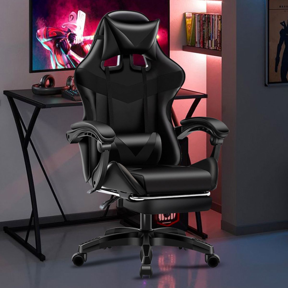 Cadeira De Escritório Gamer Nitro Ergonômica Estofado Couro Sintético Reclinável Altura Ajustável Apoio Para Pés LuvinCo