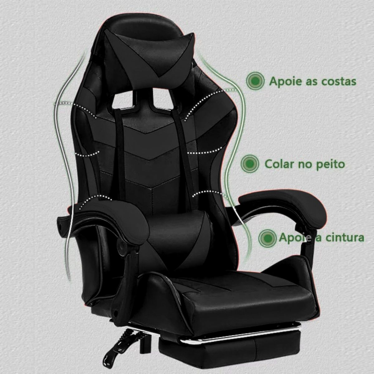 Cadeira De Escritório Gamer Nitro Ergonômica Estofado Couro Sintético Reclinável Altura Ajustável Apoio Para Pés LuvinCo