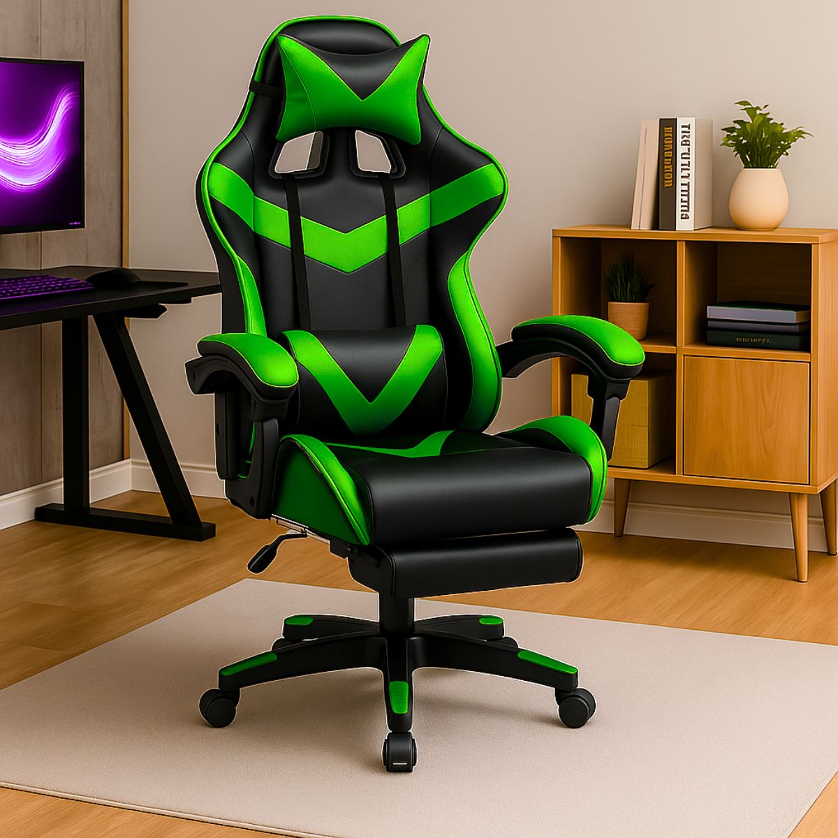 Cadeira De Escritório Gamer Nitro Ergonômica Estofado Couro Sintético Reclinável Altura Ajustável Apoio Para Pés LuvinCo