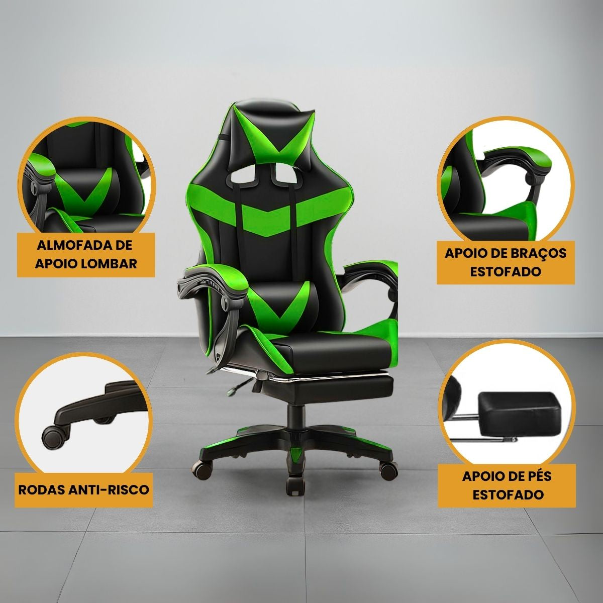 Cadeira De Escritório Gamer Nitro Ergonômica Estofado Couro Sintético Reclinável Altura Ajustável Apoio Para Pés LuvinCo