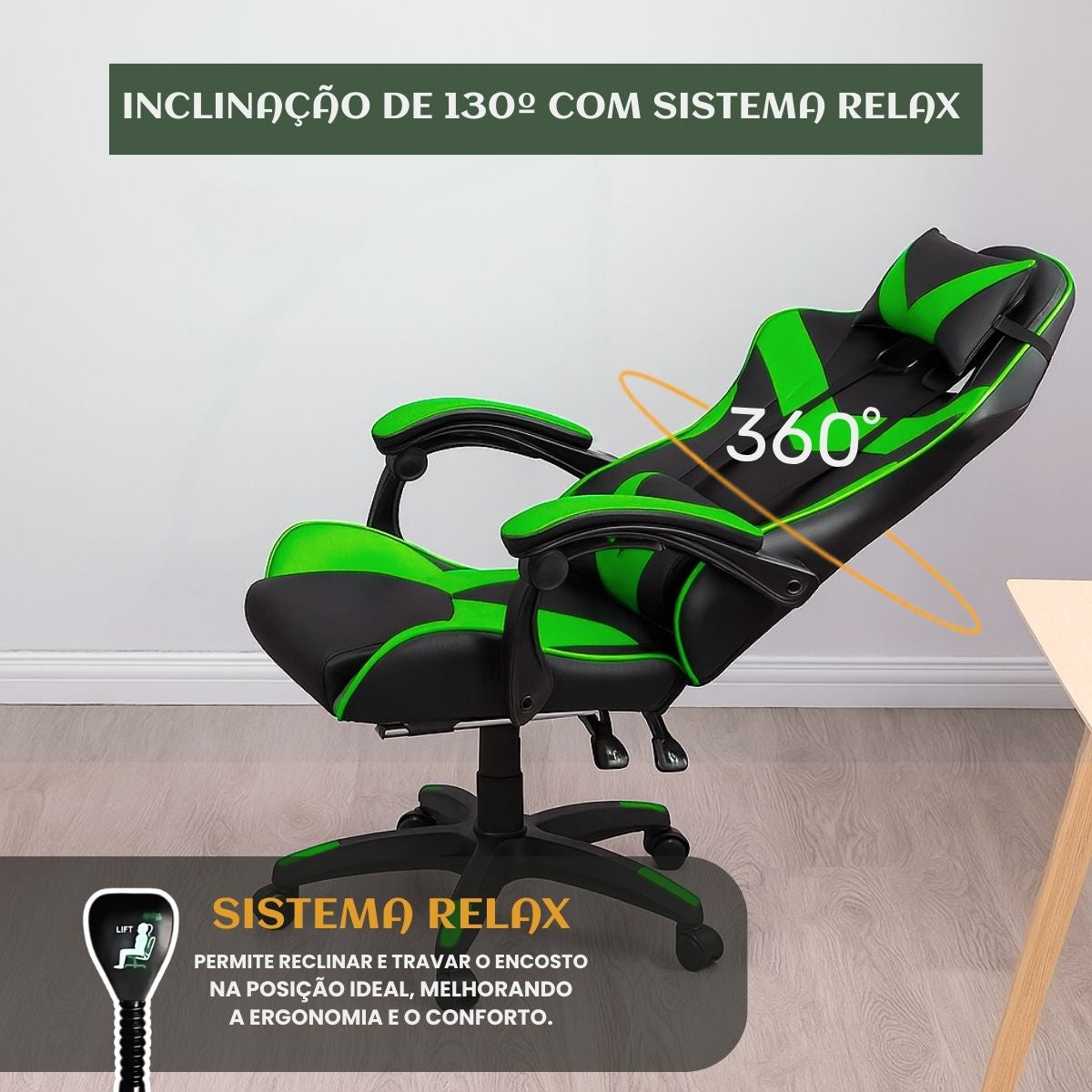 Cadeira De Escritório Gamer Nitro Ergonômica Estofado Couro Sintético Reclinável Altura Ajustável Apoio Para Pés LuvinCo