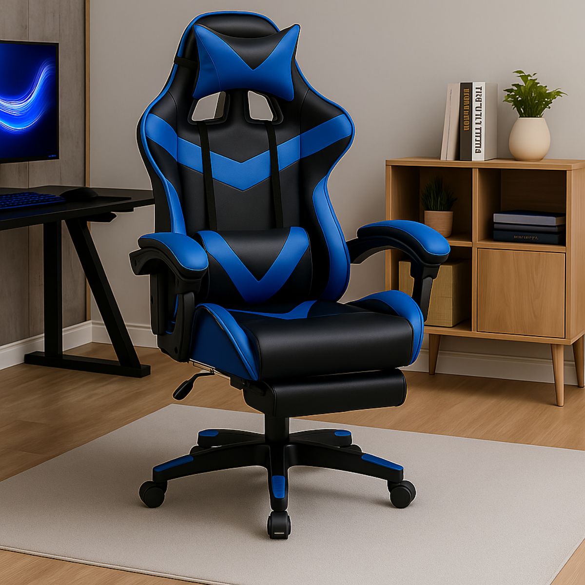 Cadeira De Escritório Gamer Nitro Ergonômica Estofado Couro Sintético Reclinável Altura Ajustável Apoio Para Pés LuvinCo