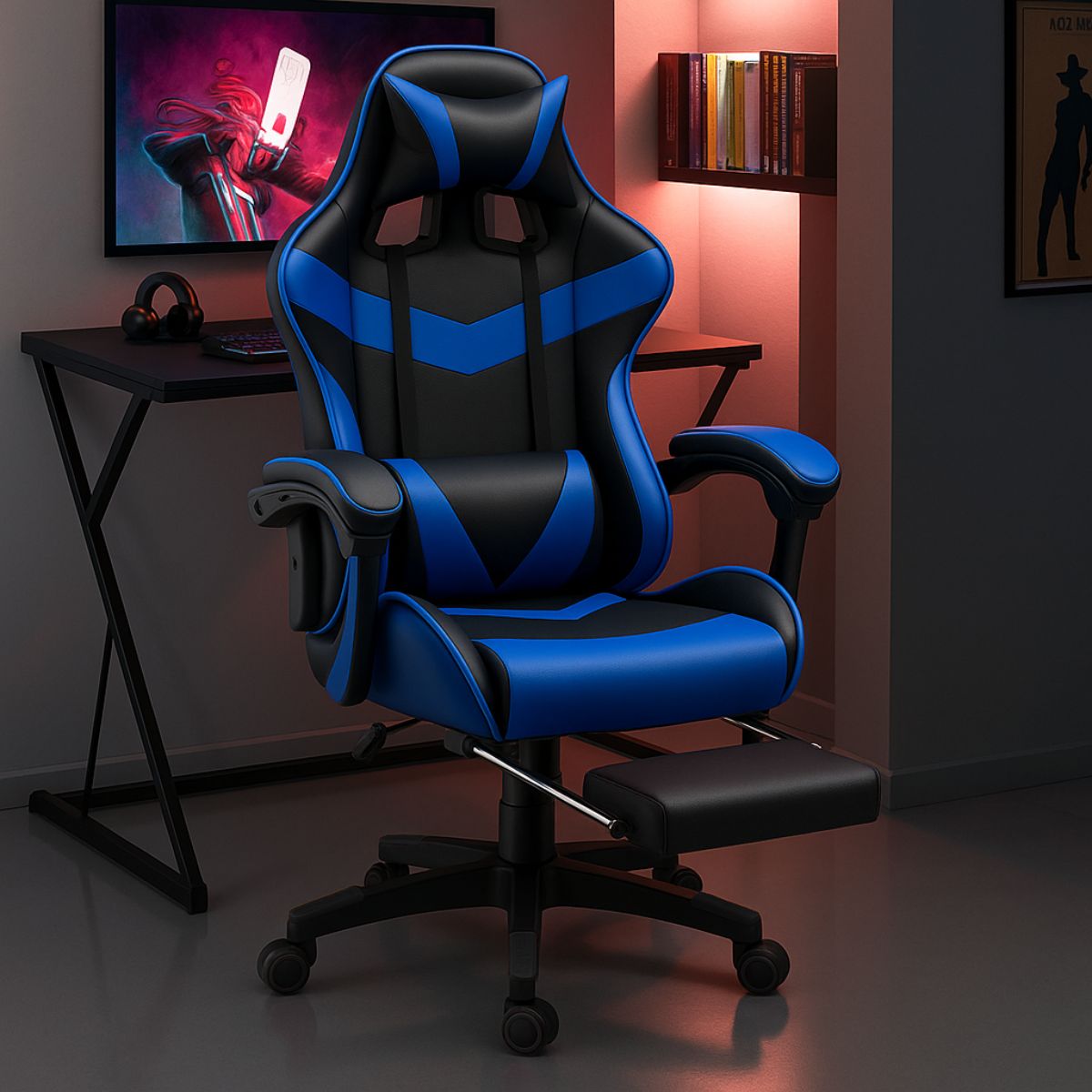 Cadeira De Escritório Gamer Nitro Ergonômica Estofado Couro Sintético Reclinável Altura Ajustável Apoio Para Pés LuvinCo