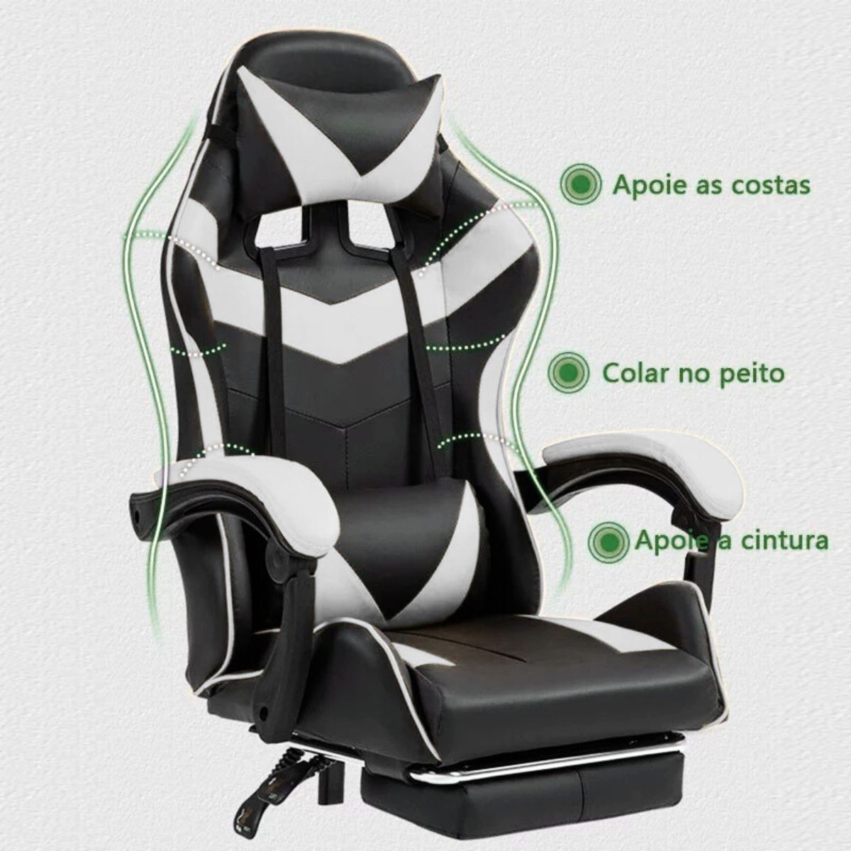Cadeira De Escritório Gamer Nitro Ergonômica Estofado Couro Sintético Reclinável Altura Ajustável Apoio Para Pés LuvinCo