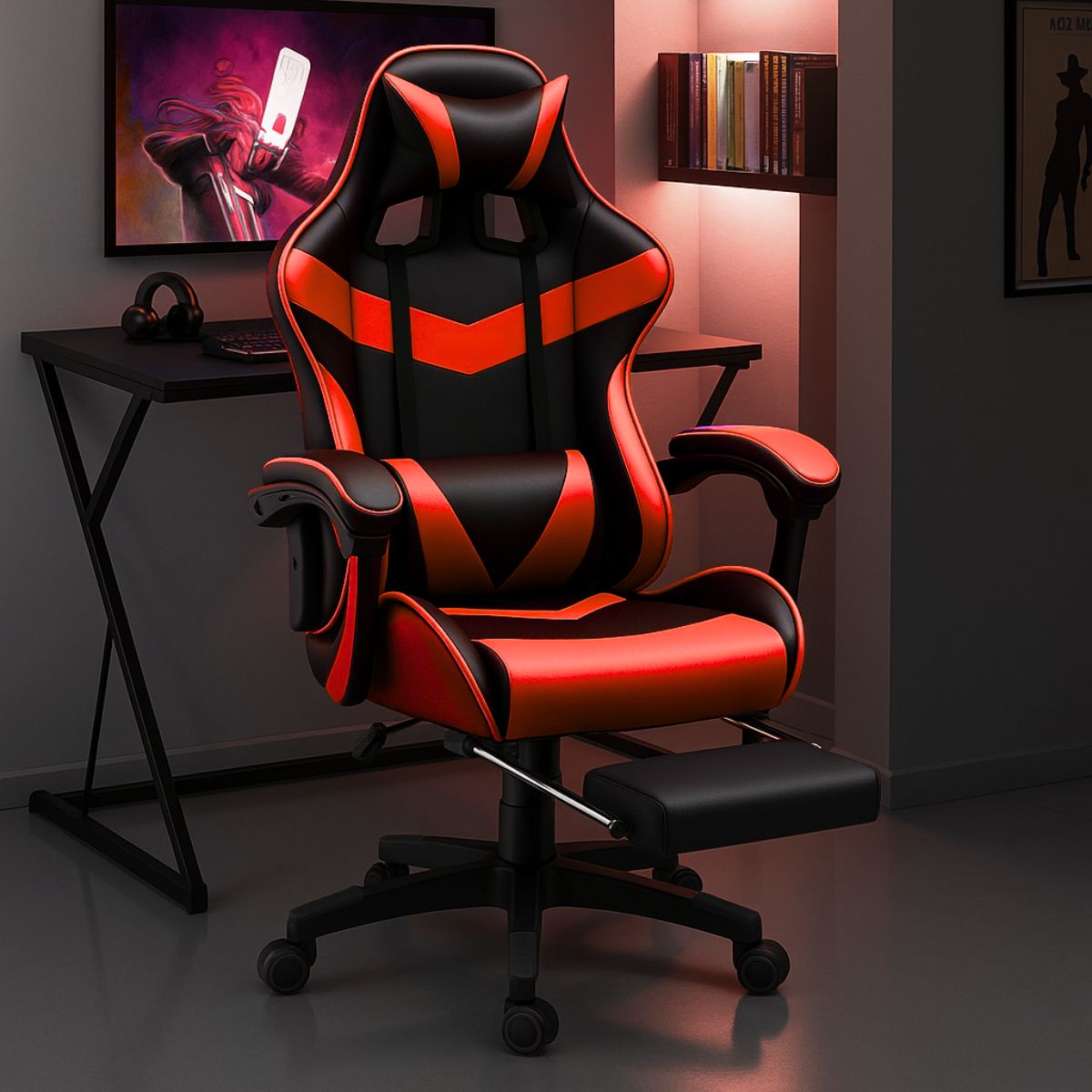 Cadeira De Escritório Gamer Nitro Ergonômica Estofado Couro Sintético Reclinável Altura Ajustável Apoio Para Pés LuvinCo