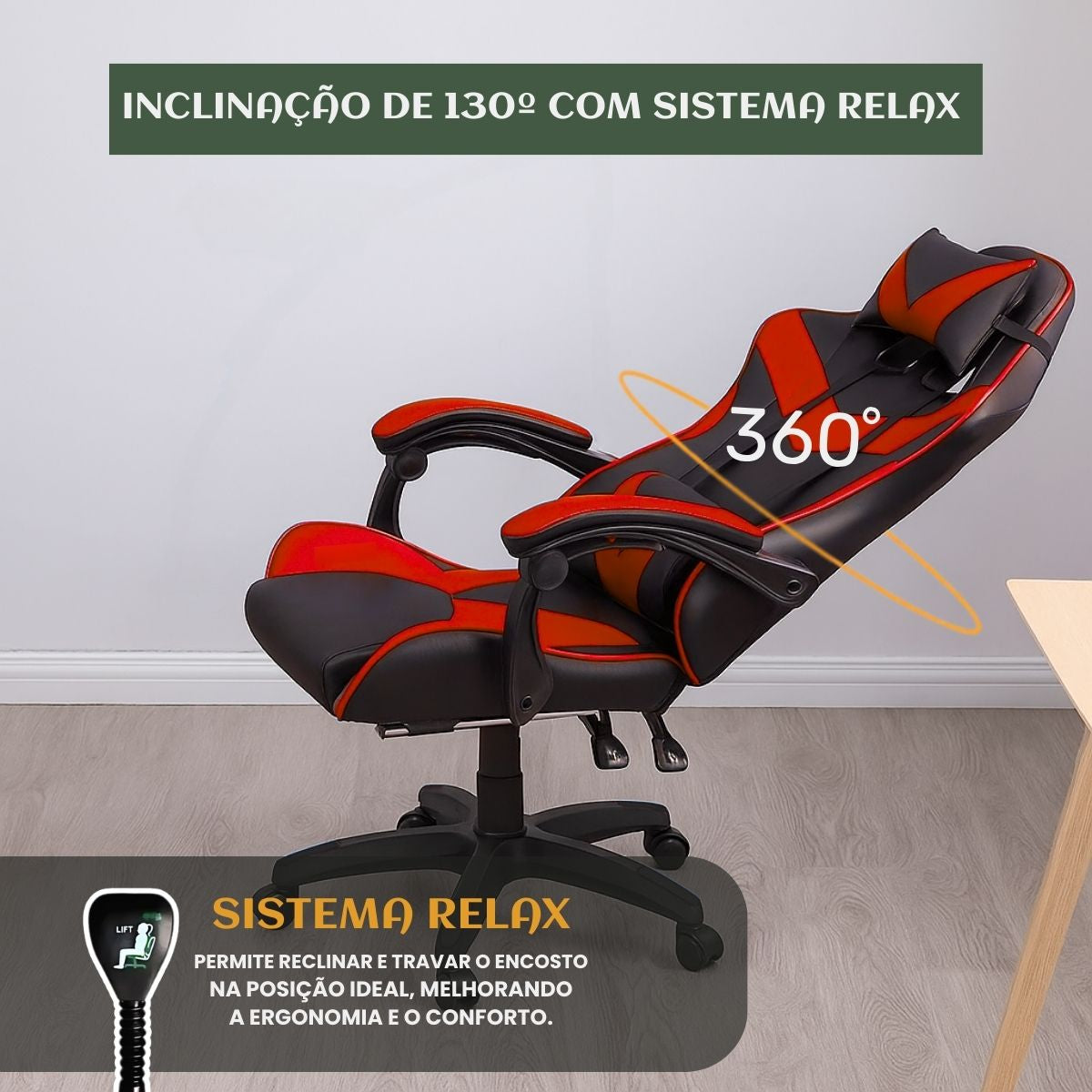 Cadeira De Escritório Gamer Nitro Ergonômica Estofado Couro Sintético Reclinável Altura Ajustável Apoio Para Pés LuvinCo